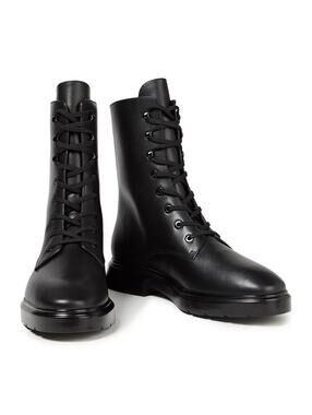 Stuart Weitzman Women's Black Mckenzee Leather Combat Boots with Box - Size 8.5